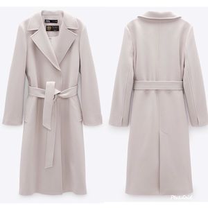 Zara Belted Wool Coat Manteco Light Sand M